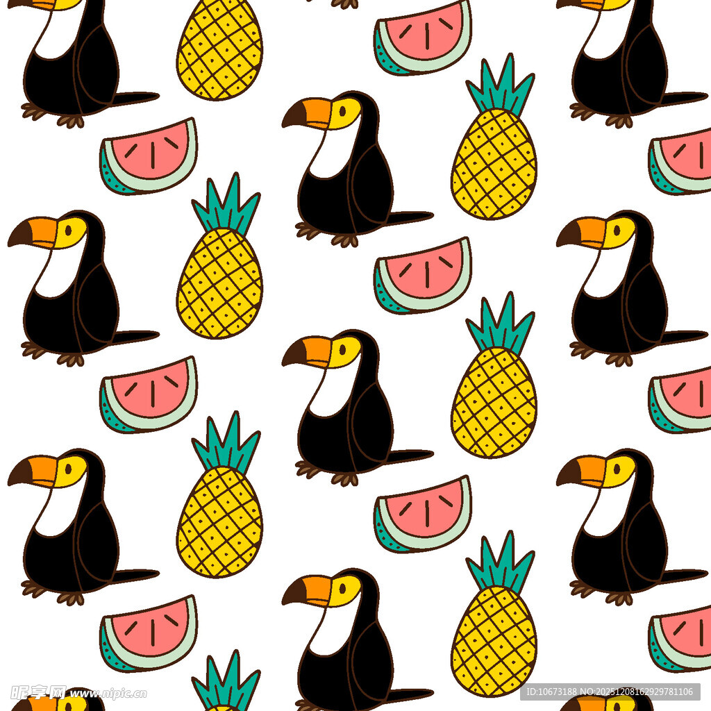 巨嘴鸟水果图案无缝背景