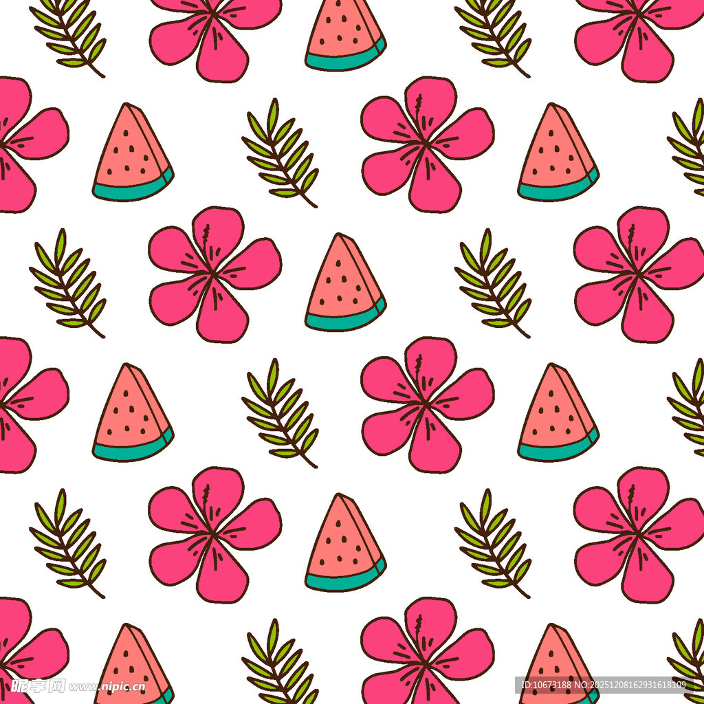 西瓜花朵图案无缝背景图