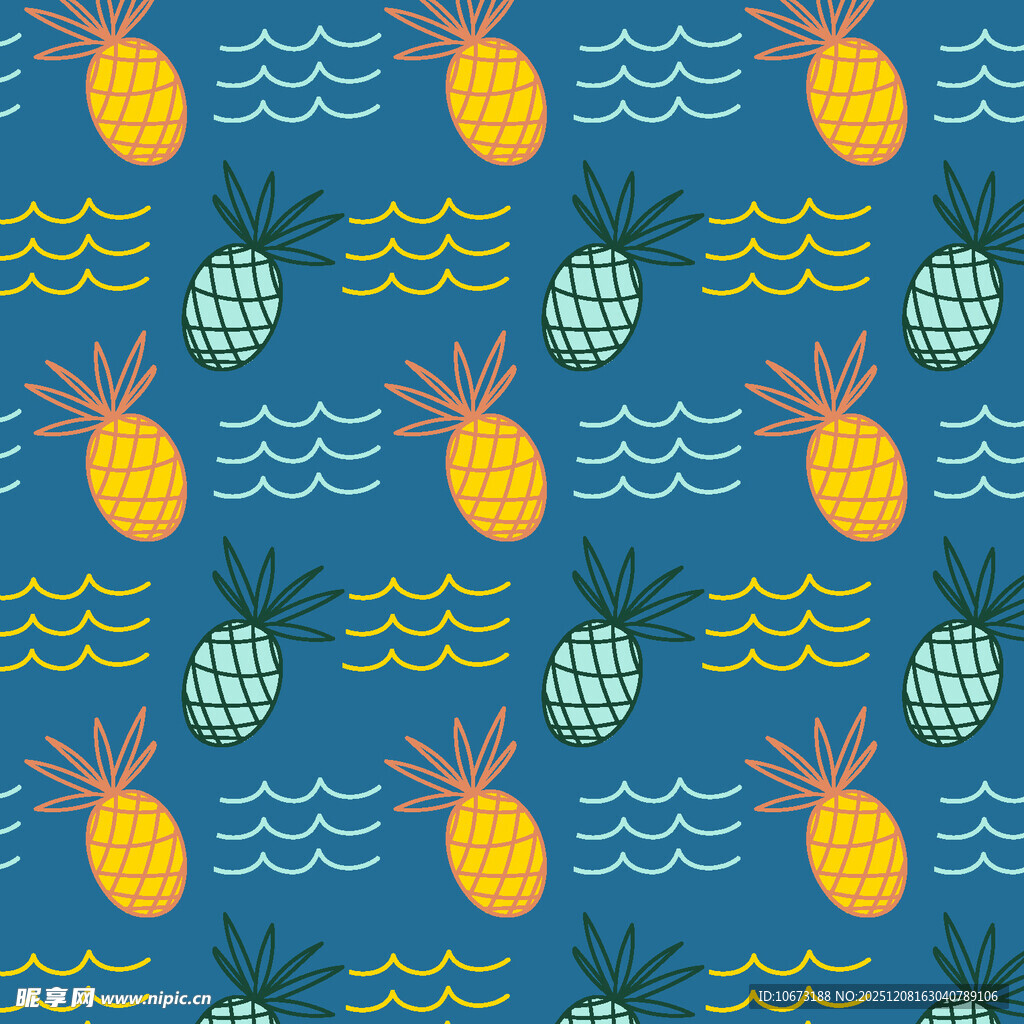 菠萝海浪图案背景纹理