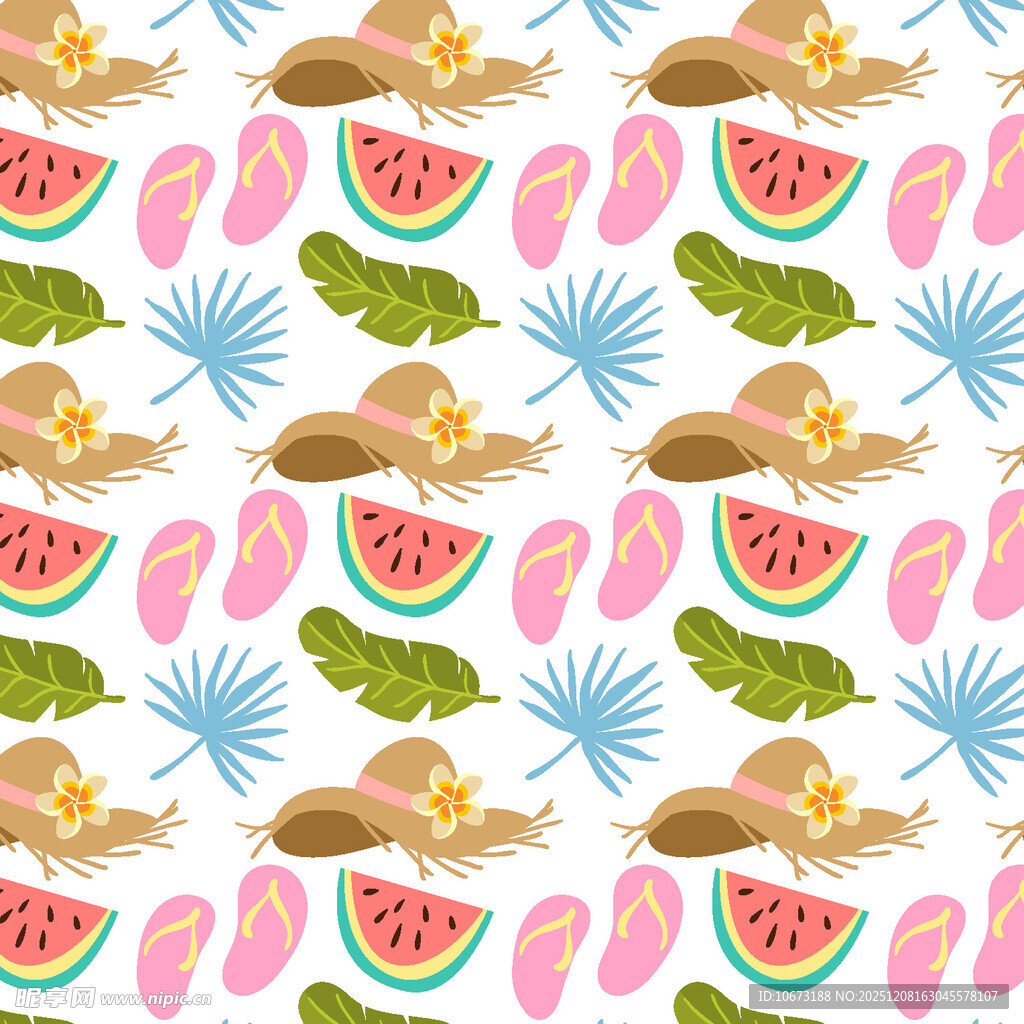 夏日沙滩元素无缝图案