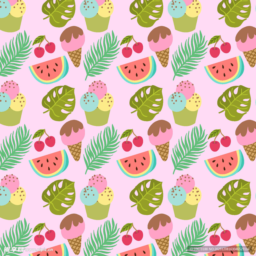 夏日缤纷甜品水果图案