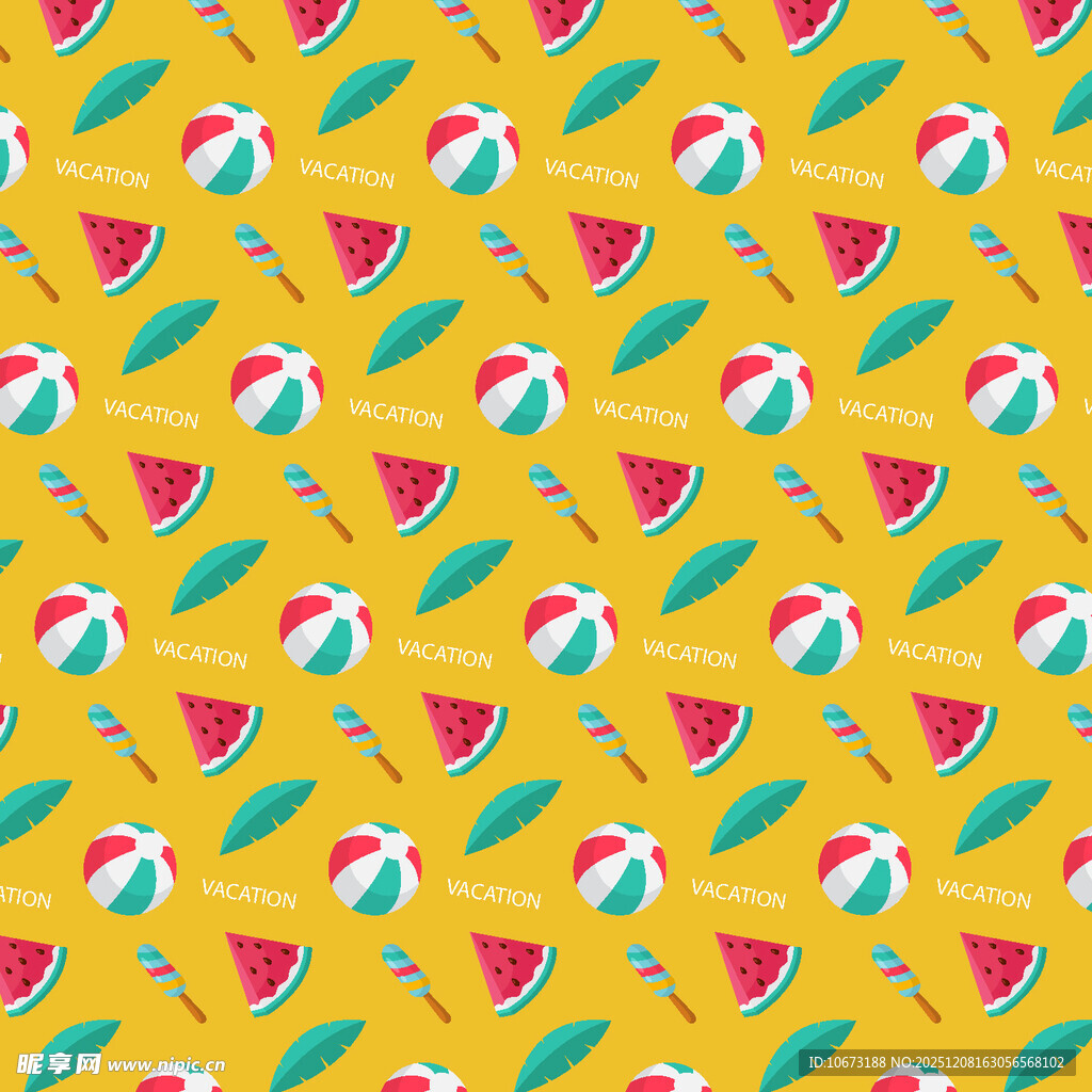 夏日沙滩元素无缝图案