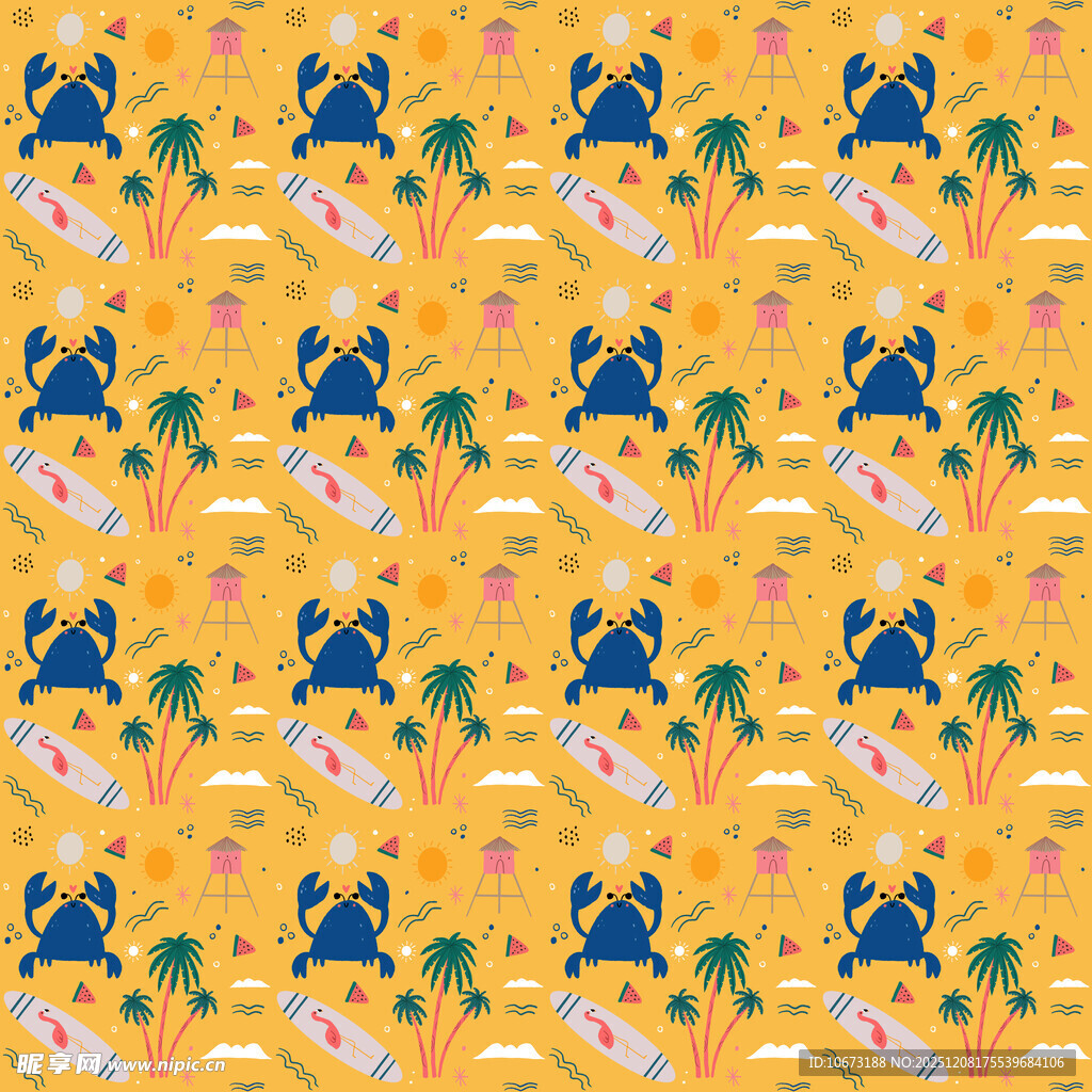 黄色底多彩图案无缝背景