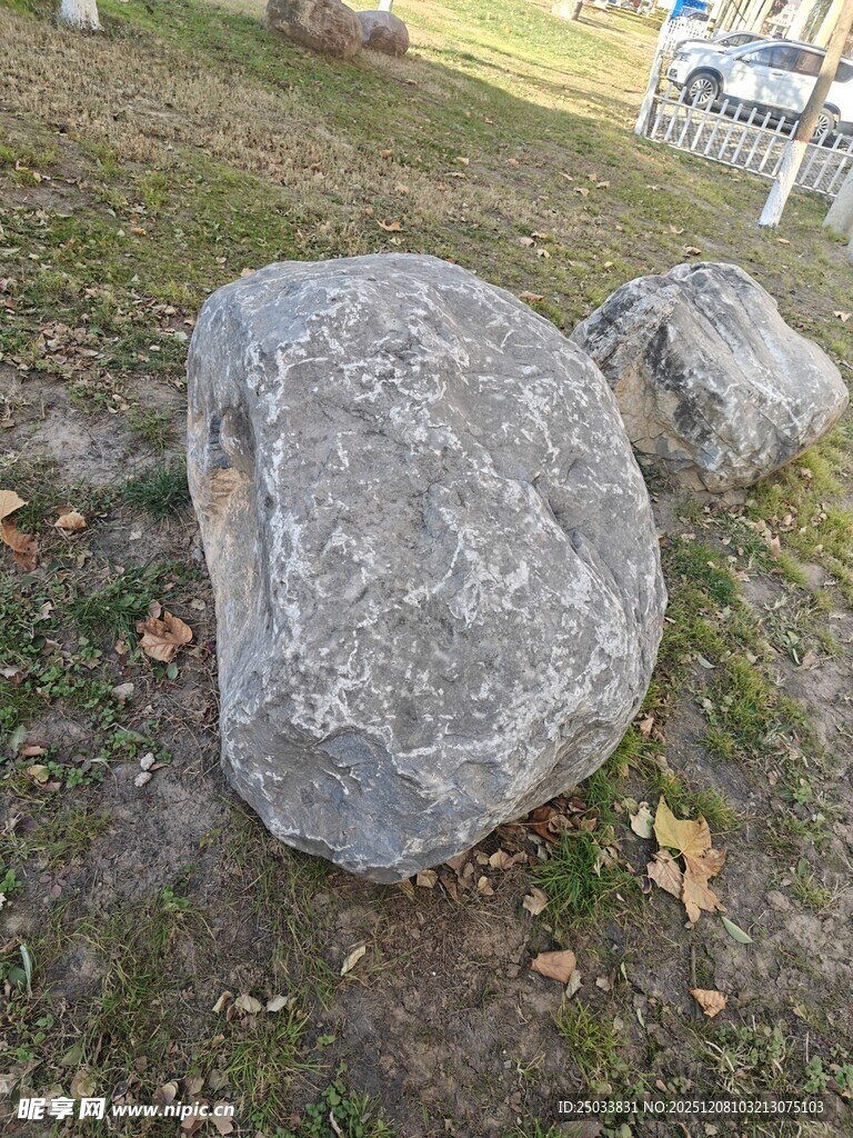 户外草地中的灰色大石头