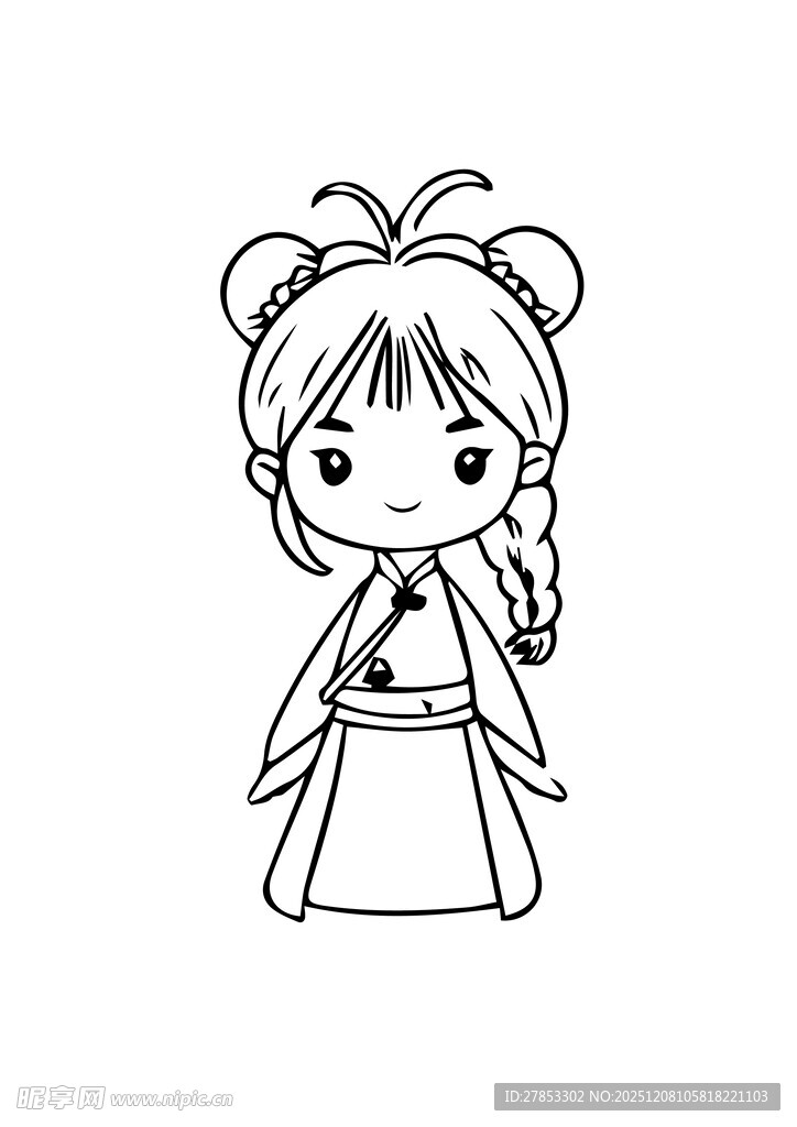 可爱古风小女孩简笔画