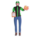 外卖员手持餐品与记录板