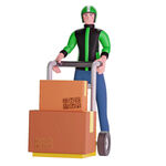 快递员推着手推车运包裹