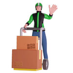 快递员推车送货打招呼