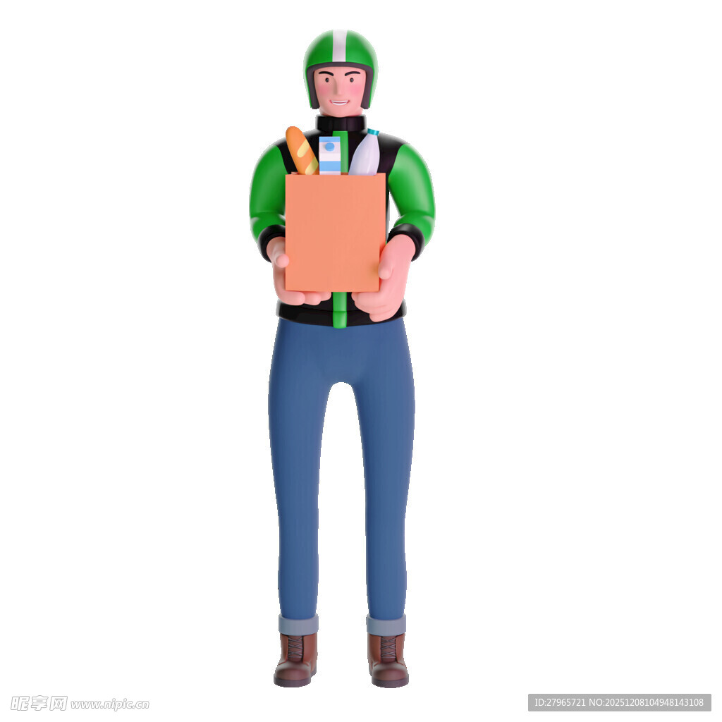 快递员手持包裹展示形象