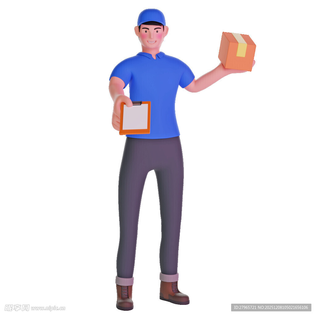 快递员手持包裹与文件