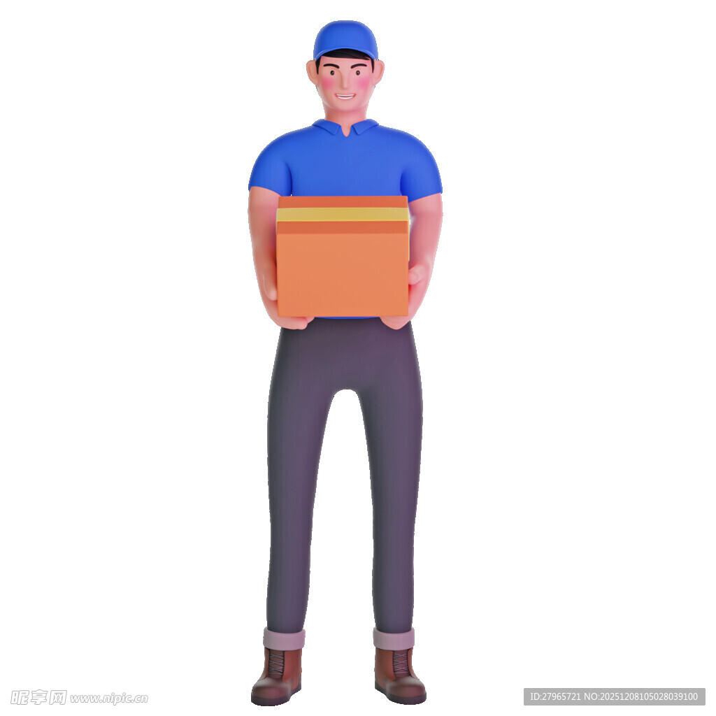 快递员手持包裹形象