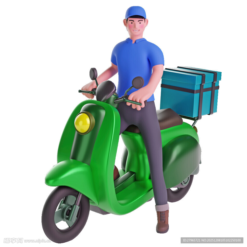 骑绿色电动车的送货员