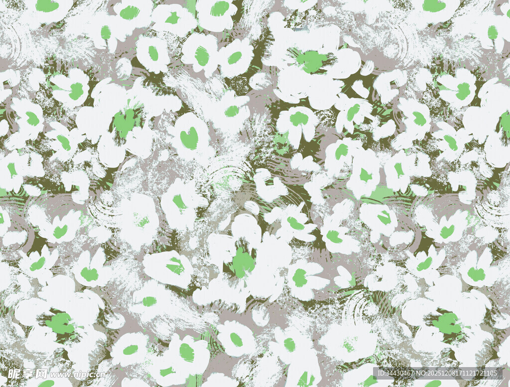 白色背景上的绿白碎花图案