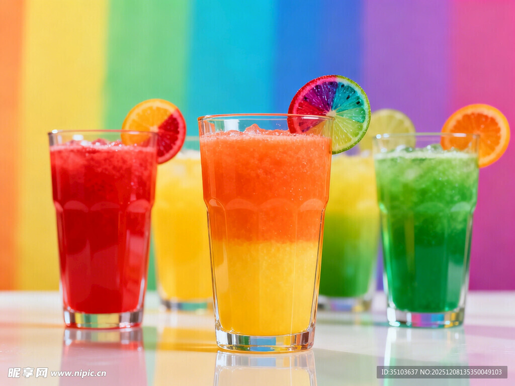 多彩缤纷果汁饮品展示