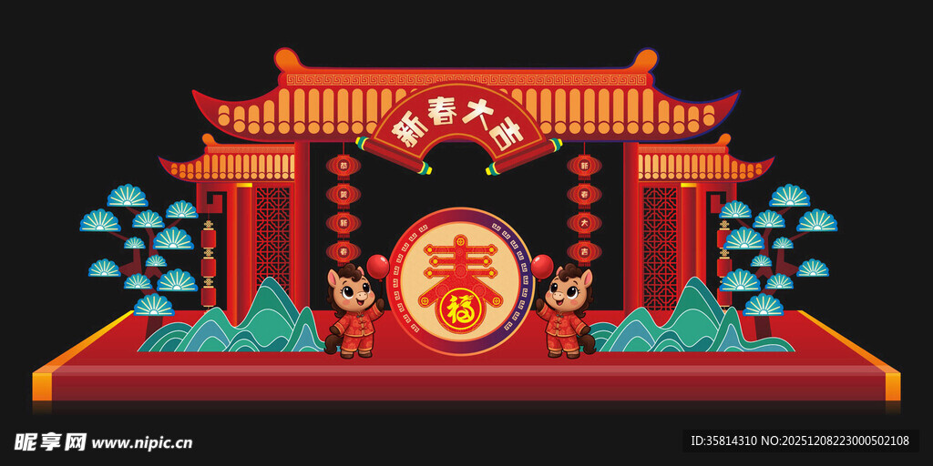 中式传统门楼舞台布置