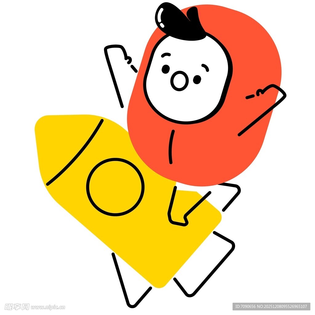 卡通角色乘火箭欢乐飞行