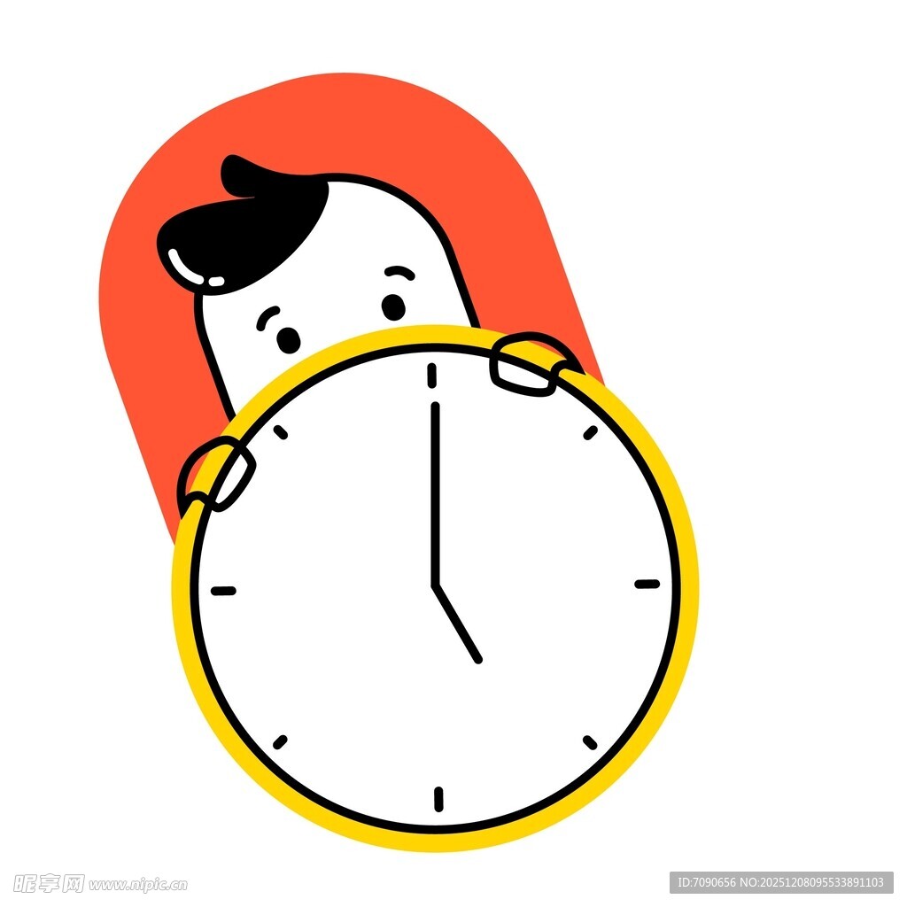 卡通人物与圆形时钟形象