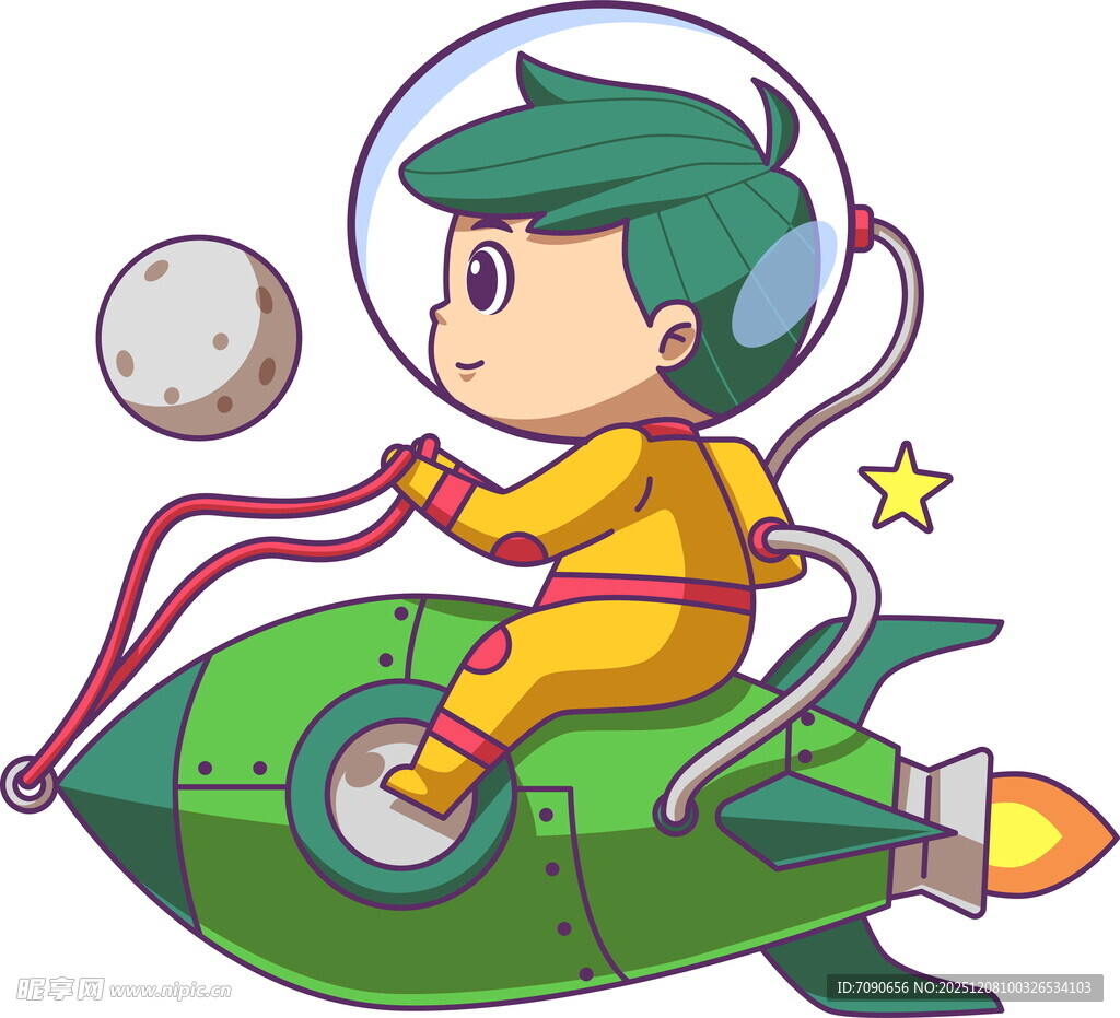 小男孩乘火箭遨游太空