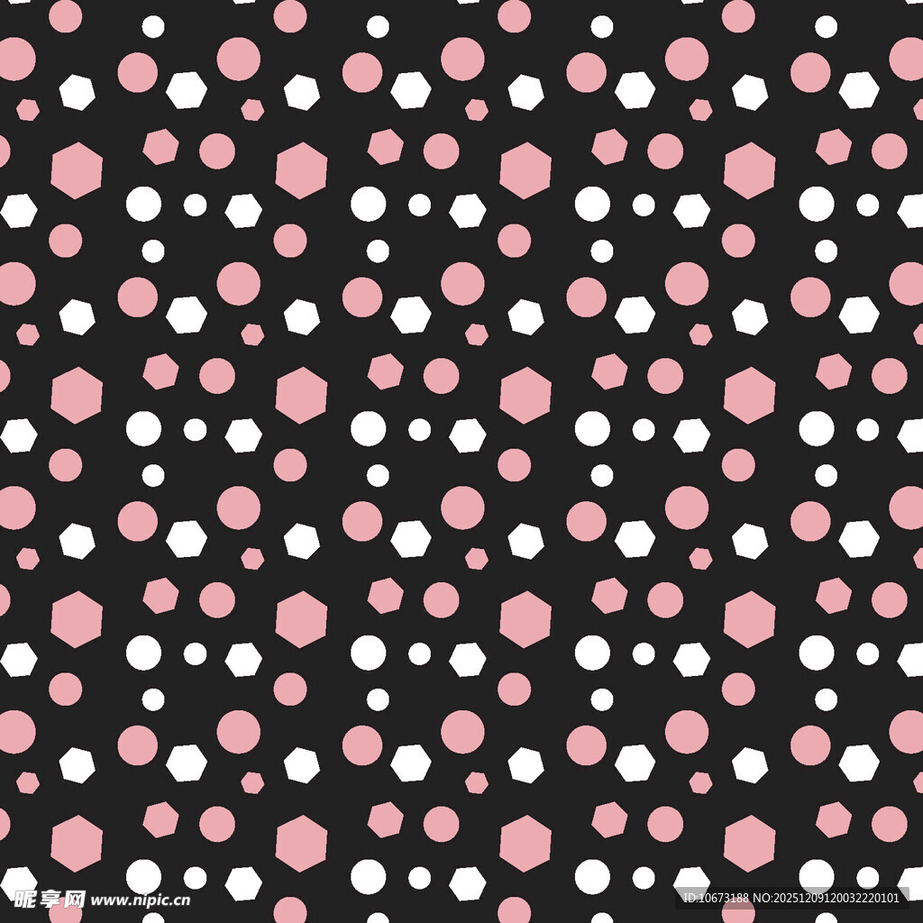 黑色底粉色白色波点图案