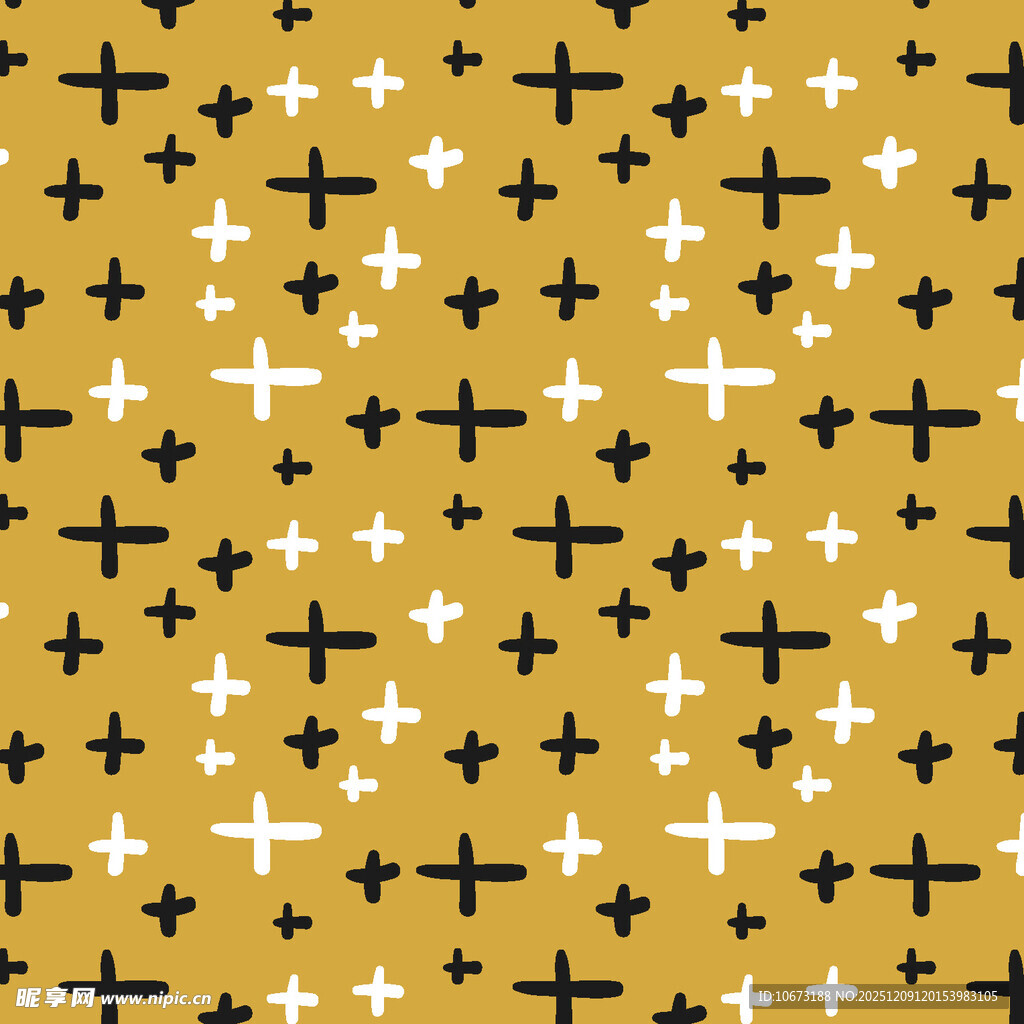 黄底黑白十字几何图案