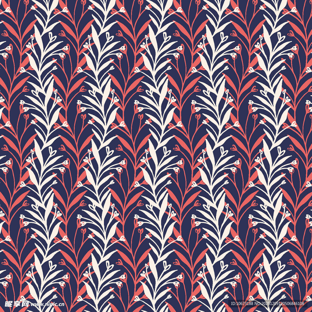 蓝红植物图案纹理背景