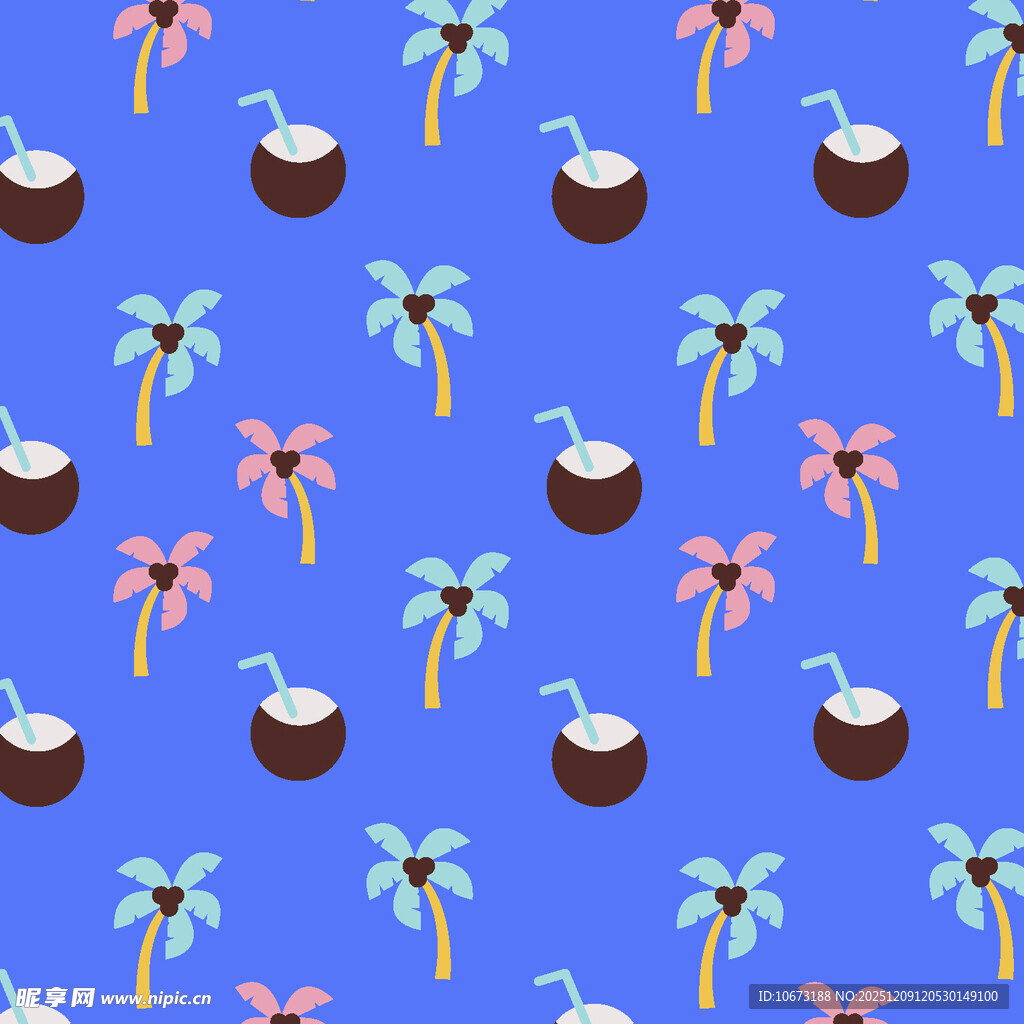 蓝色背景椰树椰子图案