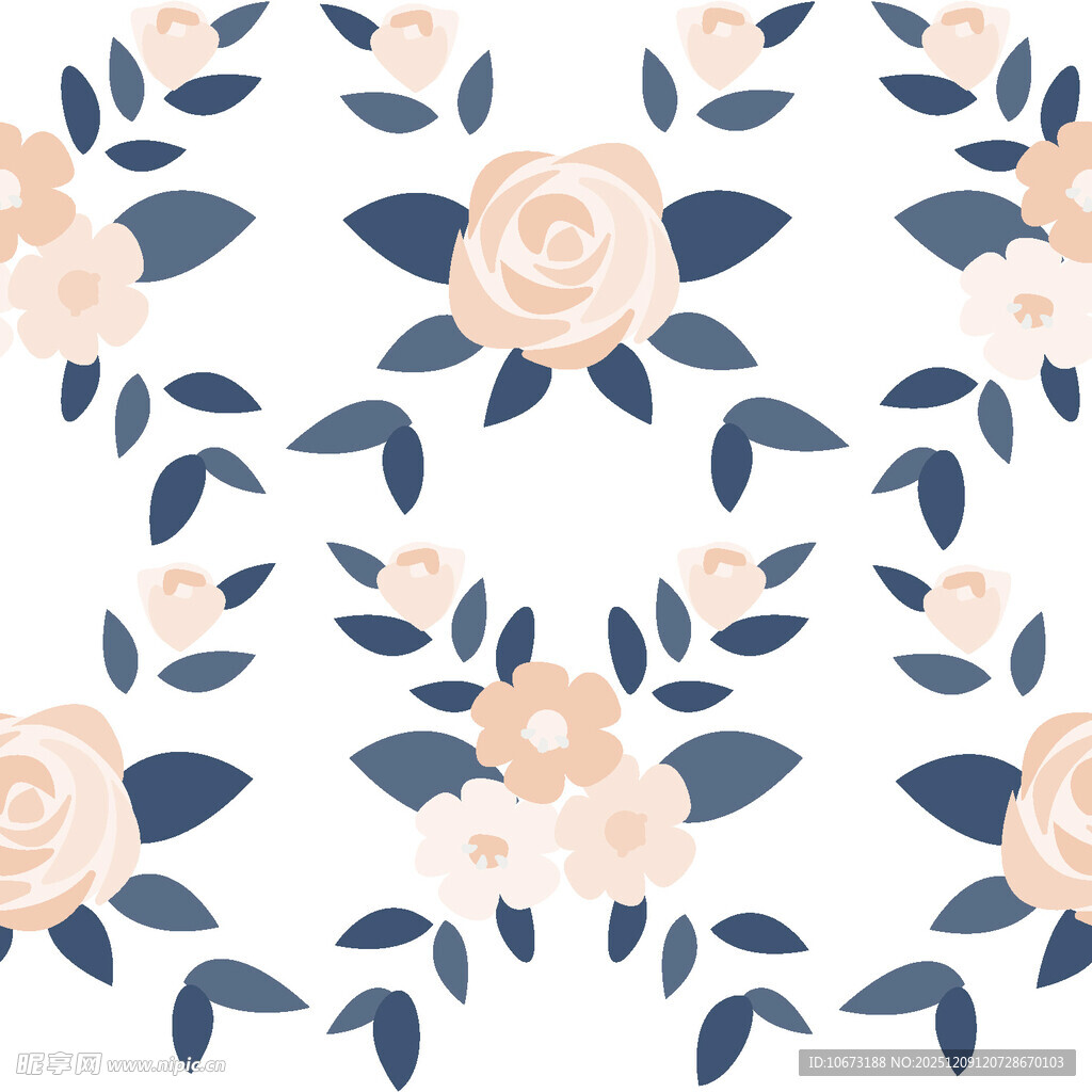 淡粉蓝叶花卉无缝图案