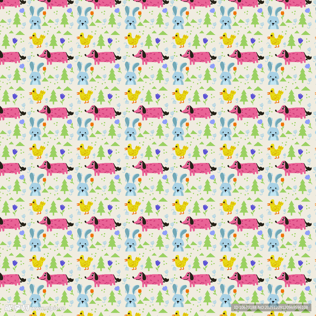 可爱动物花卉图案背景