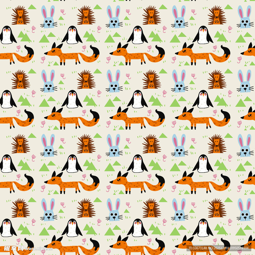 狐狸兔子图案的可爱背景图