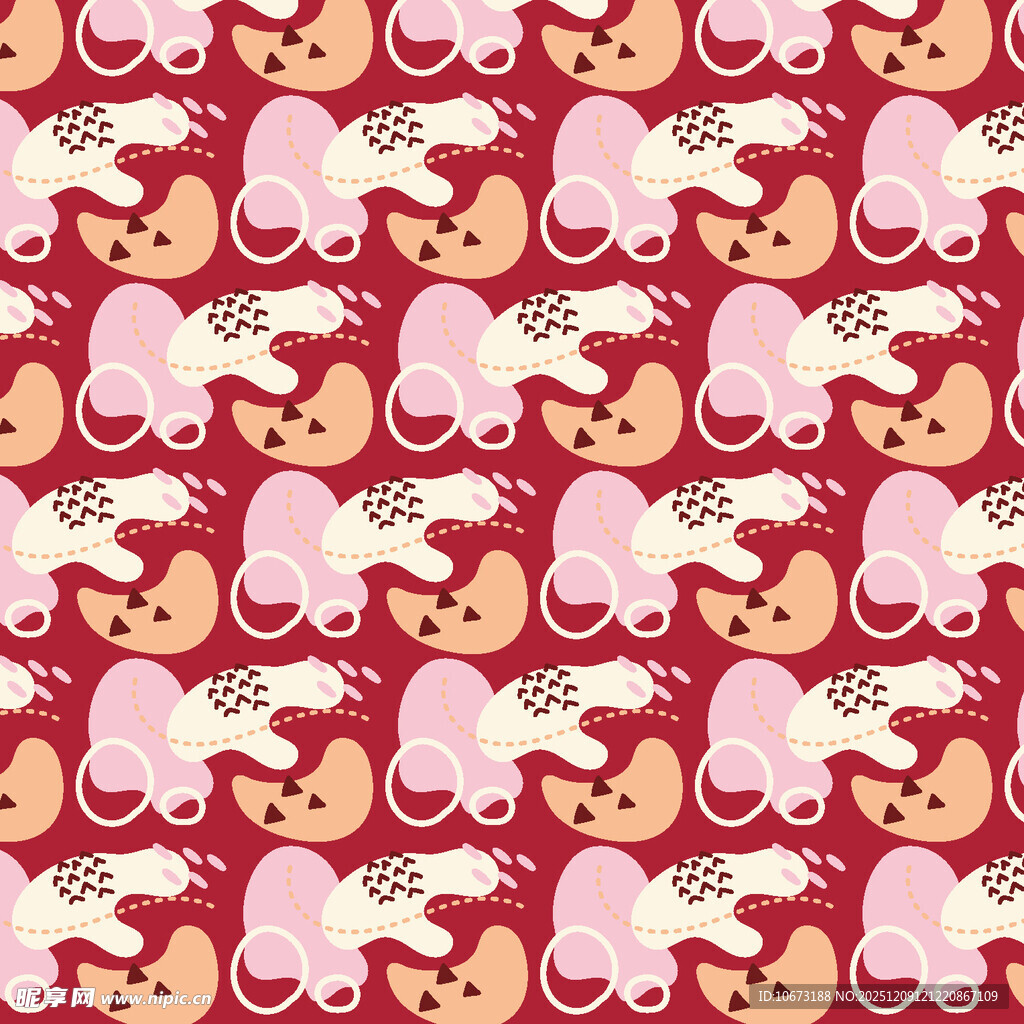 可爱动物图案红色背景纹理