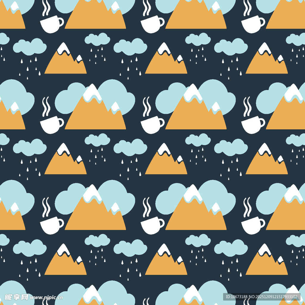 卡通风格山川云朵图案