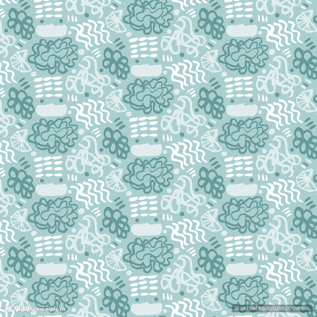清新蓝绿花卉几何图案背景