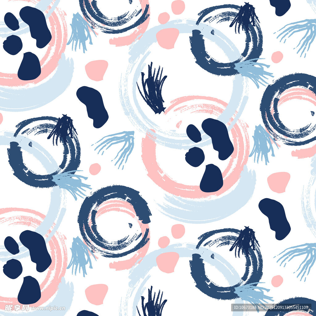 蓝粉手绘风圆形图案背景