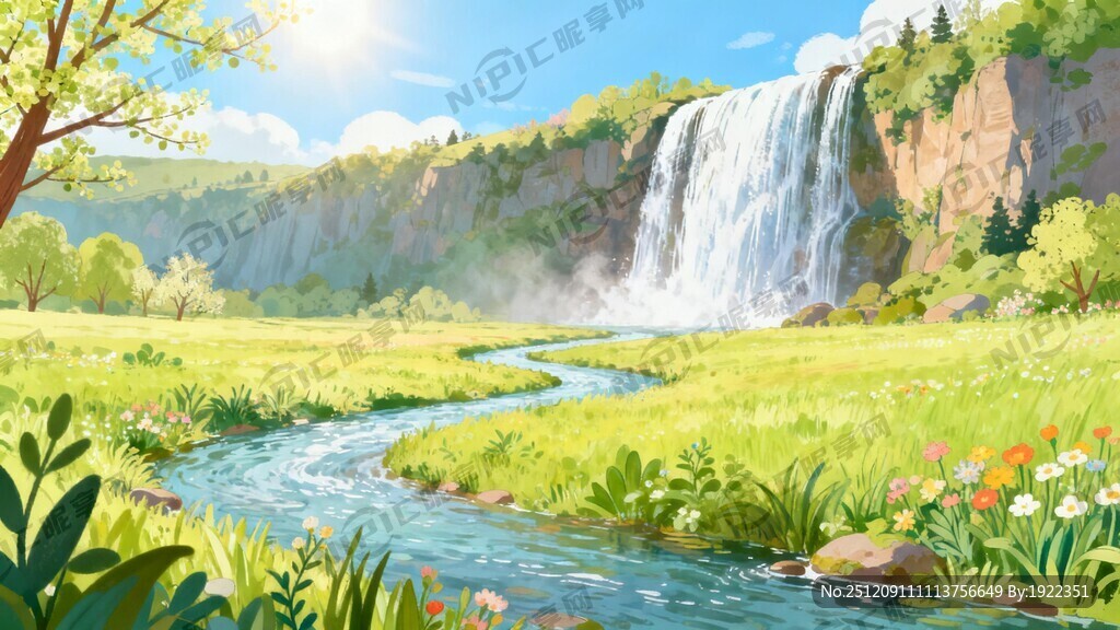 瀑布河流 平原草地 自然风光