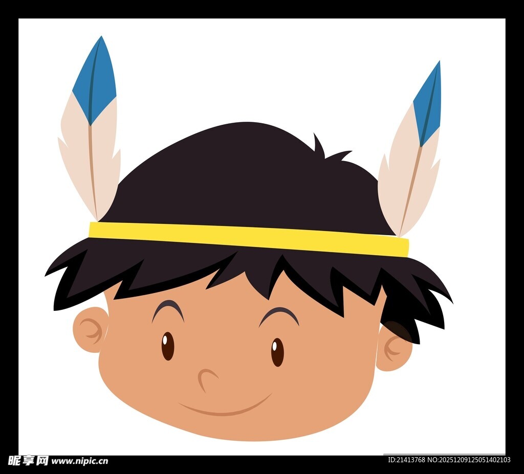戴羽毛头饰的卡通小男孩
