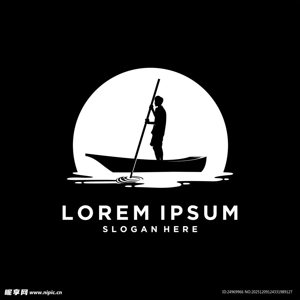 孤舟渔夫剪影标志设计