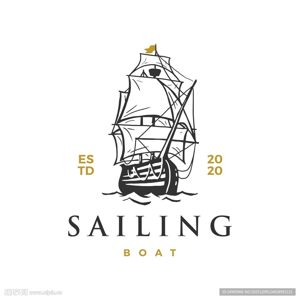 复古帆船标志设计