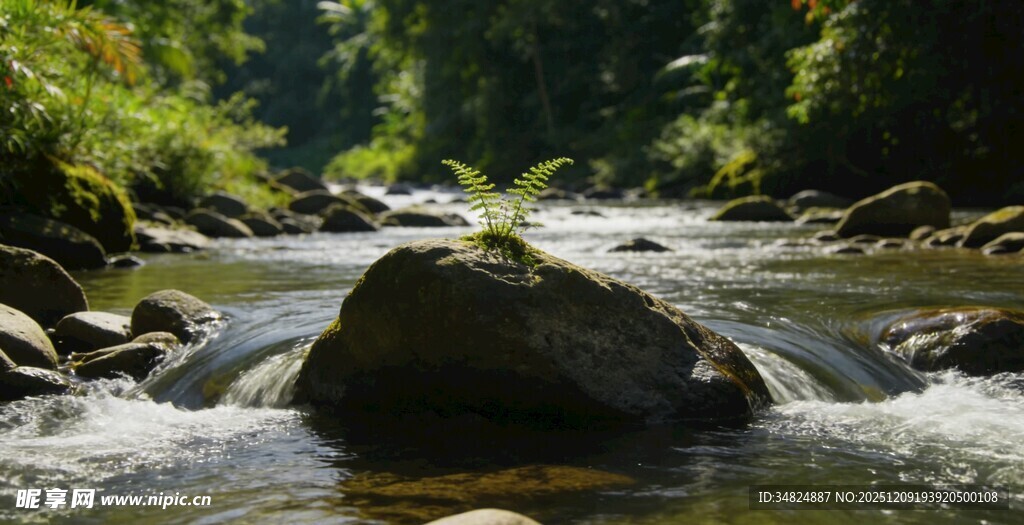 山间溪流中的巨石