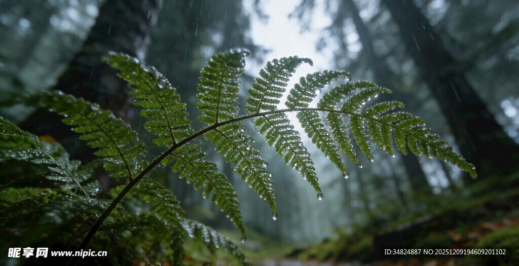 森林中的蕨类植物特写