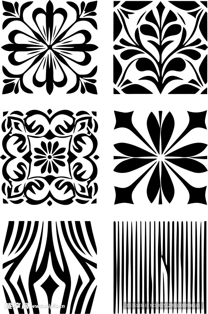 黑白几何花卉图案集合