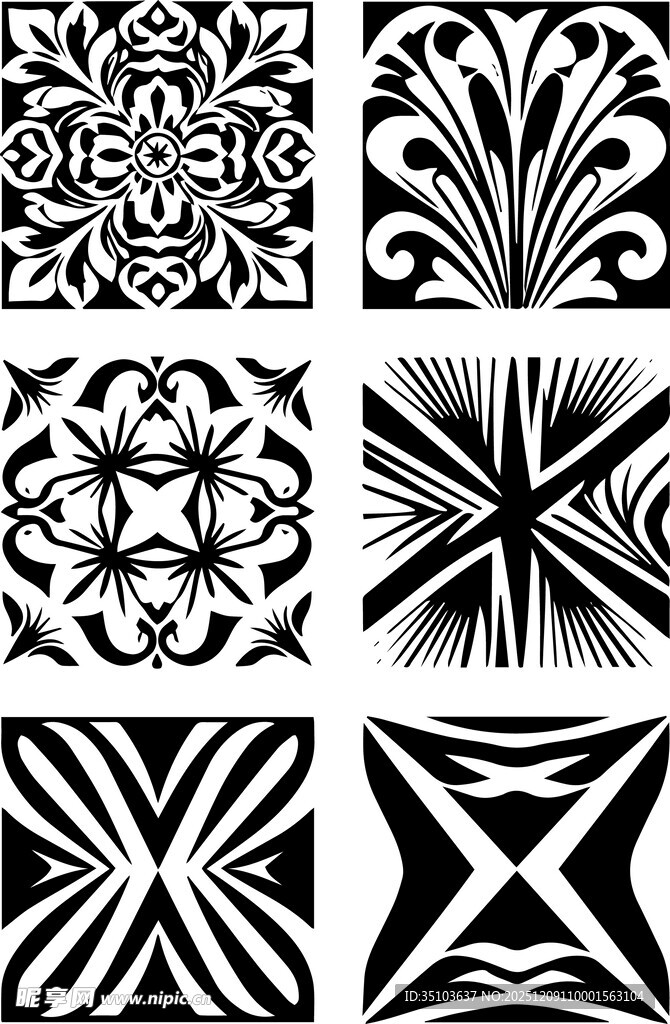 黑白几何花卉装饰图案