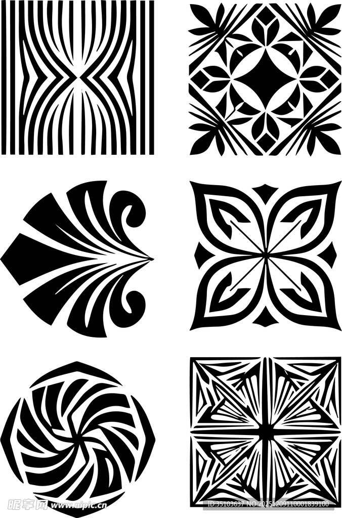 几何花卉黑白装饰图案