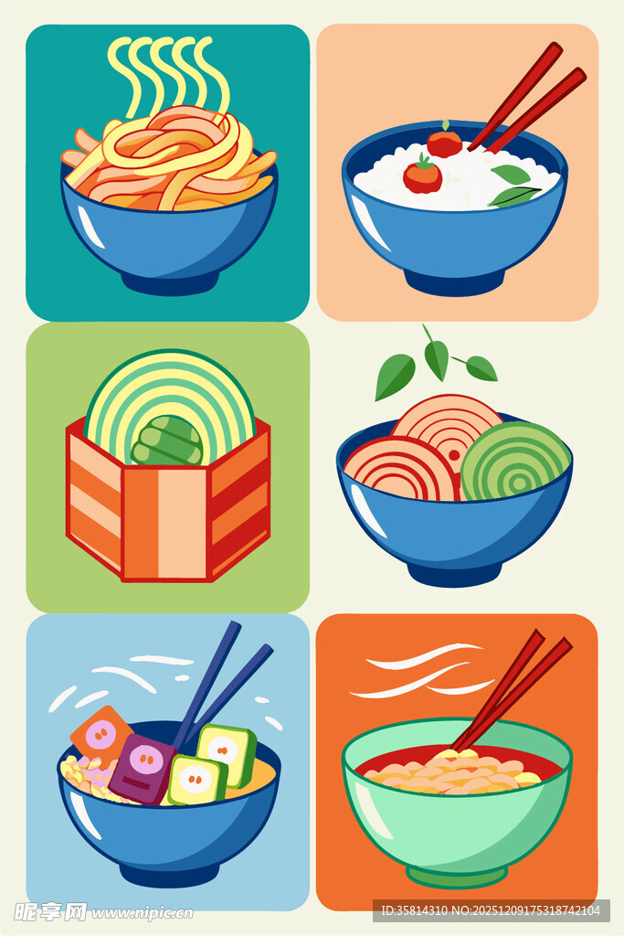 多彩面食图标集合