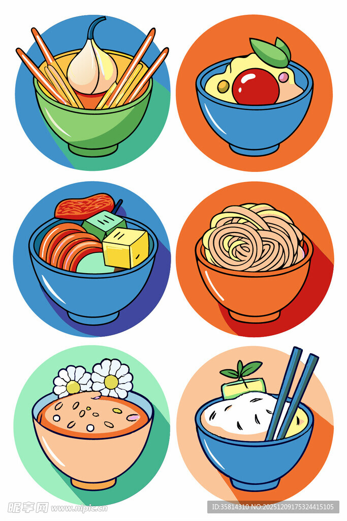 多彩中式美食碗装插画