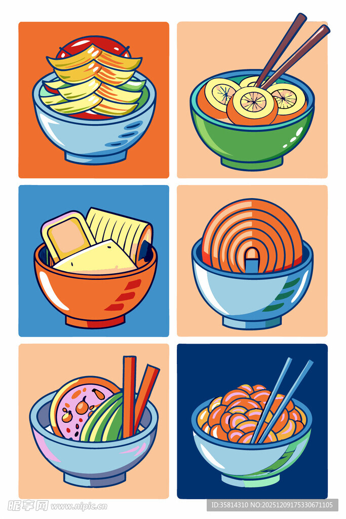 多样美味面食碗装展示