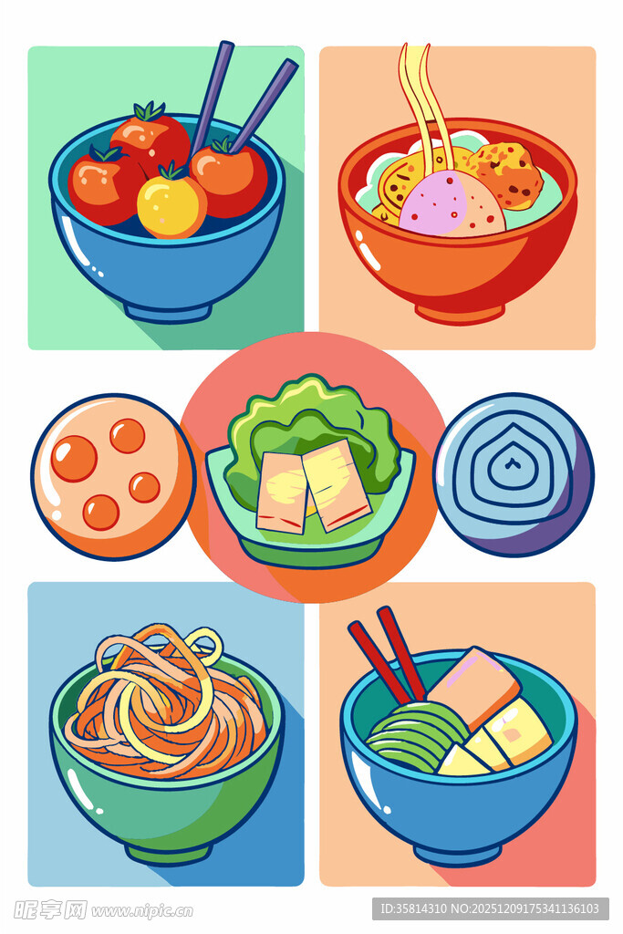多彩面食插画