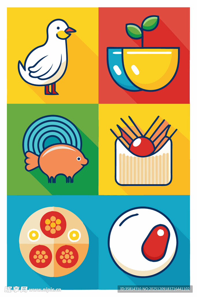 多彩食物与动物图标集合