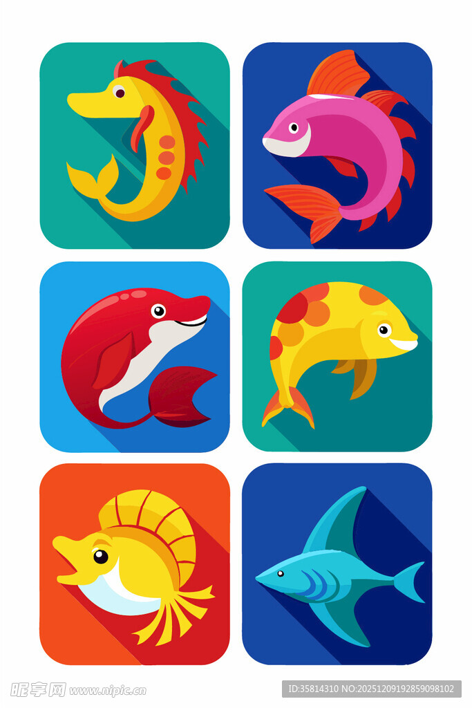多彩海洋鱼类图标集合