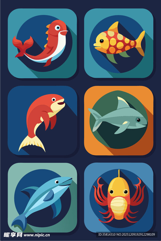 海洋生物图标集合