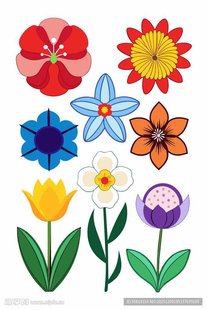 多彩手绘花朵图案集合